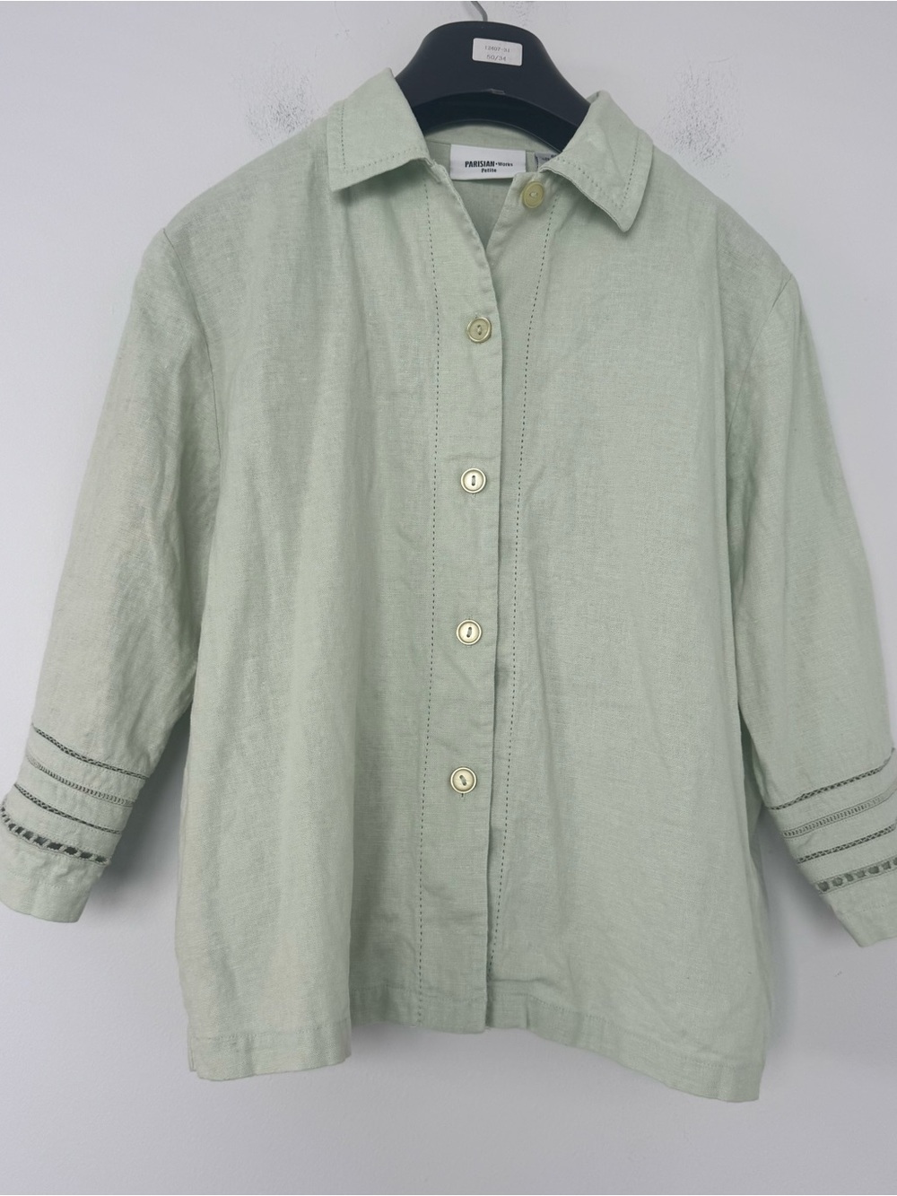 Parisian Works Linen Blend Button Shirt Womens 8P Sage Green Coastal Grandmacore